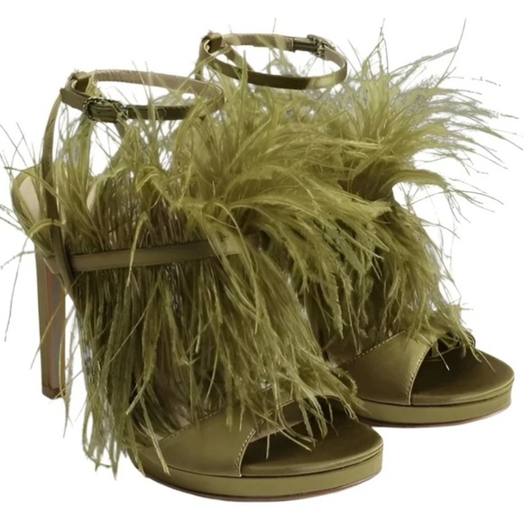 Sam Edelman Green Heels with Feather Detail